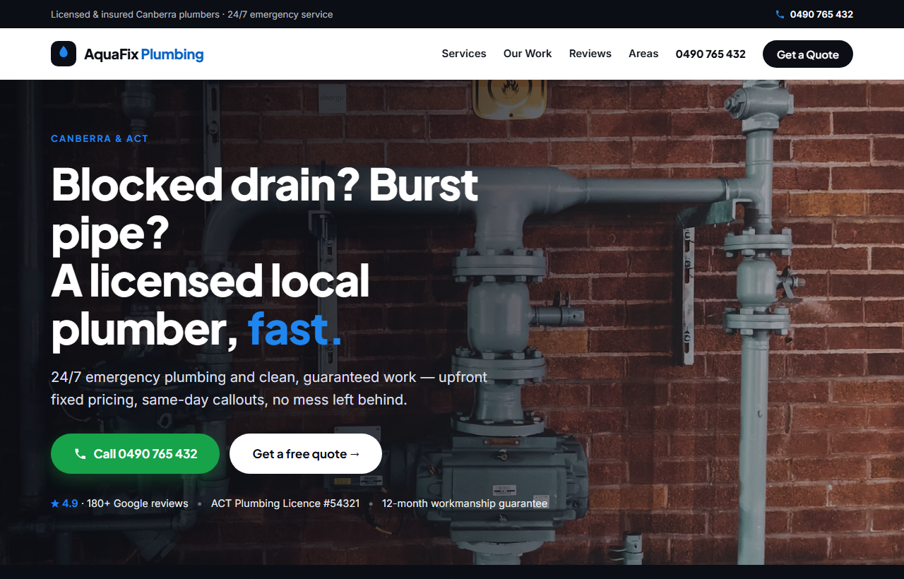 AquaFix Plumbing, a real website built by Schmick As