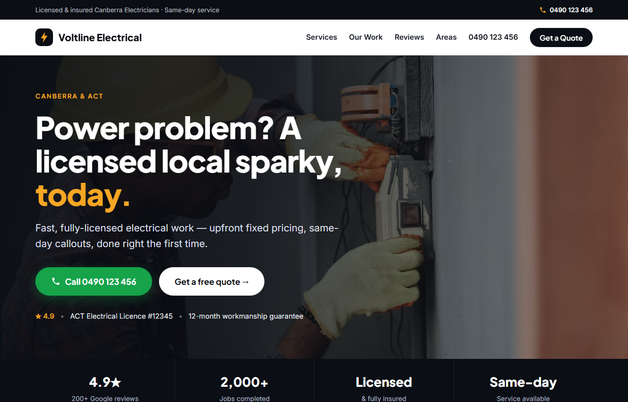 Voltline Electrical, a real website built by Schmick As